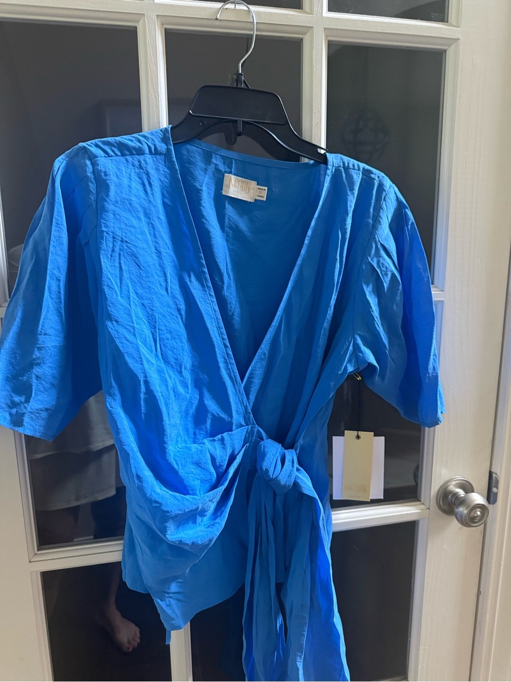Tie-Front Wrap Blouse in Cobalt Blue